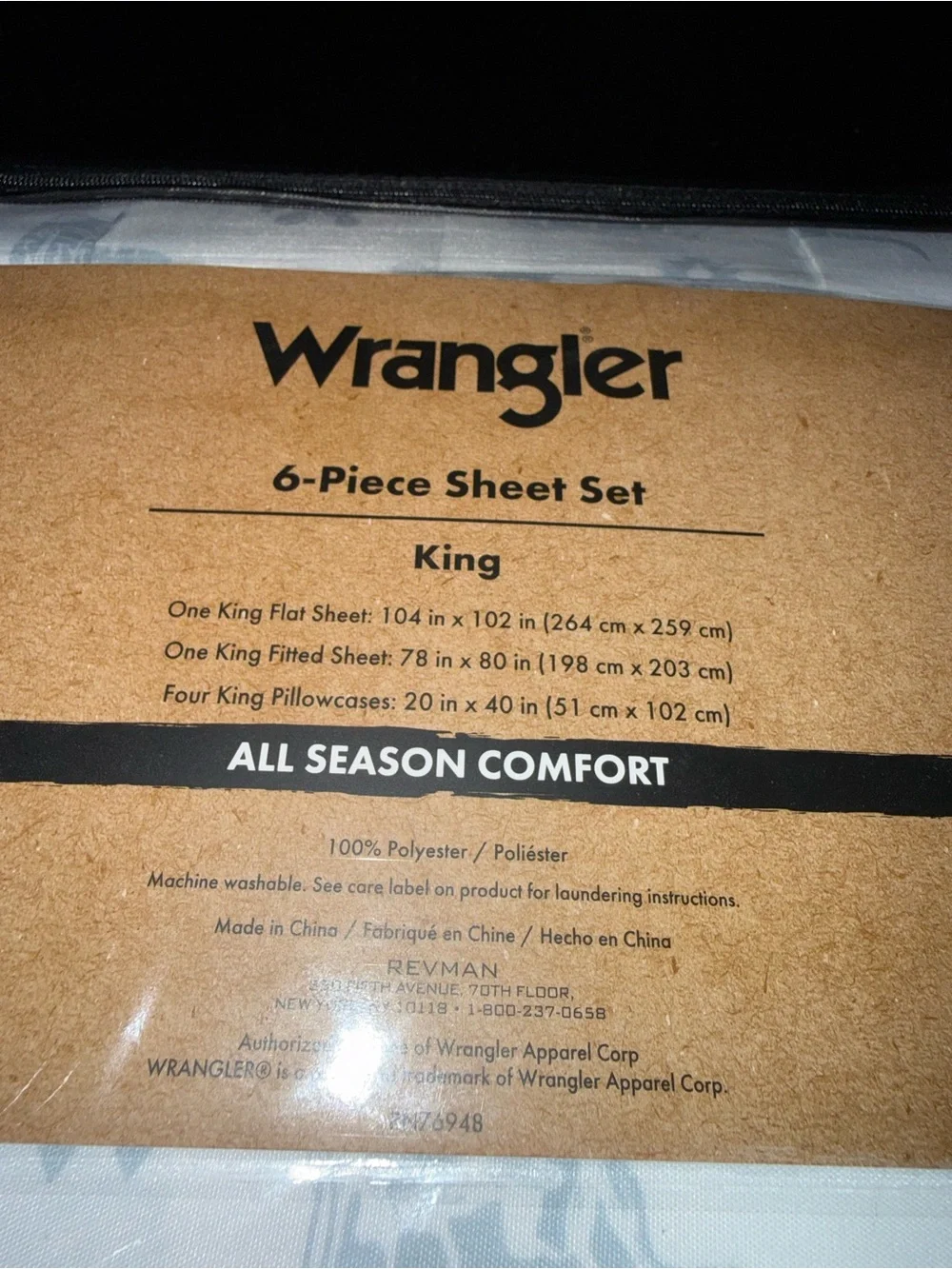 NEW Wrangler King 6-Piece Sheet Set ON THE RANCH White & Blue Western Print NWT